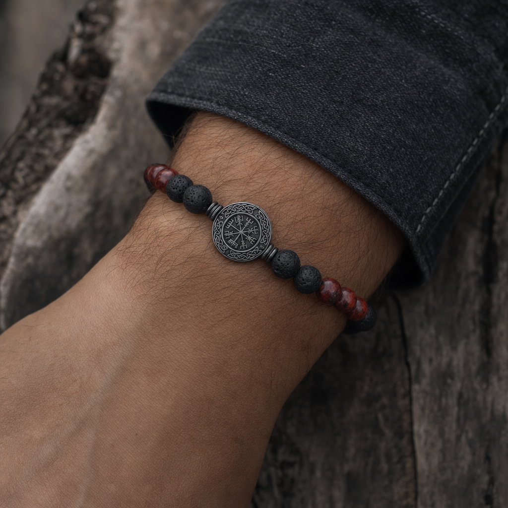 Tiger's Eye Vegvisir Bead Bracelet for Men