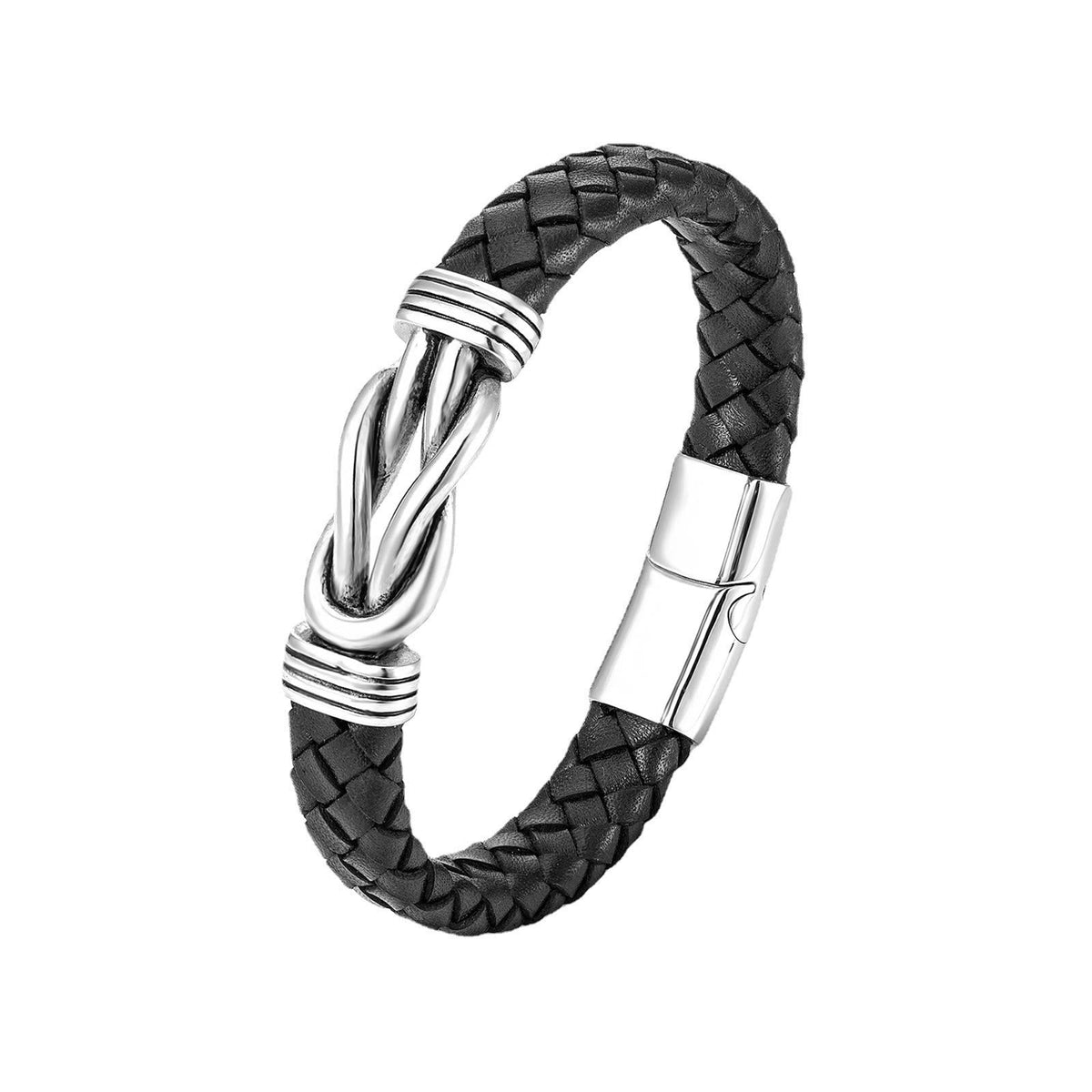 Infinity Stainless Steel Leather Braided Bracelet