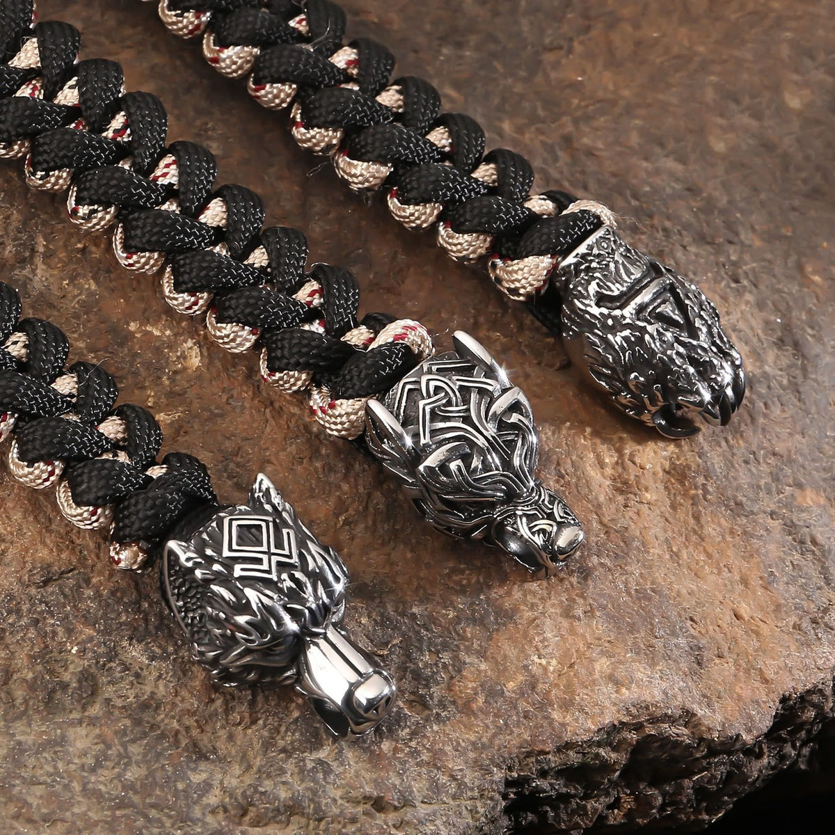 Viking Wolf Head Bear Braided Bracelet