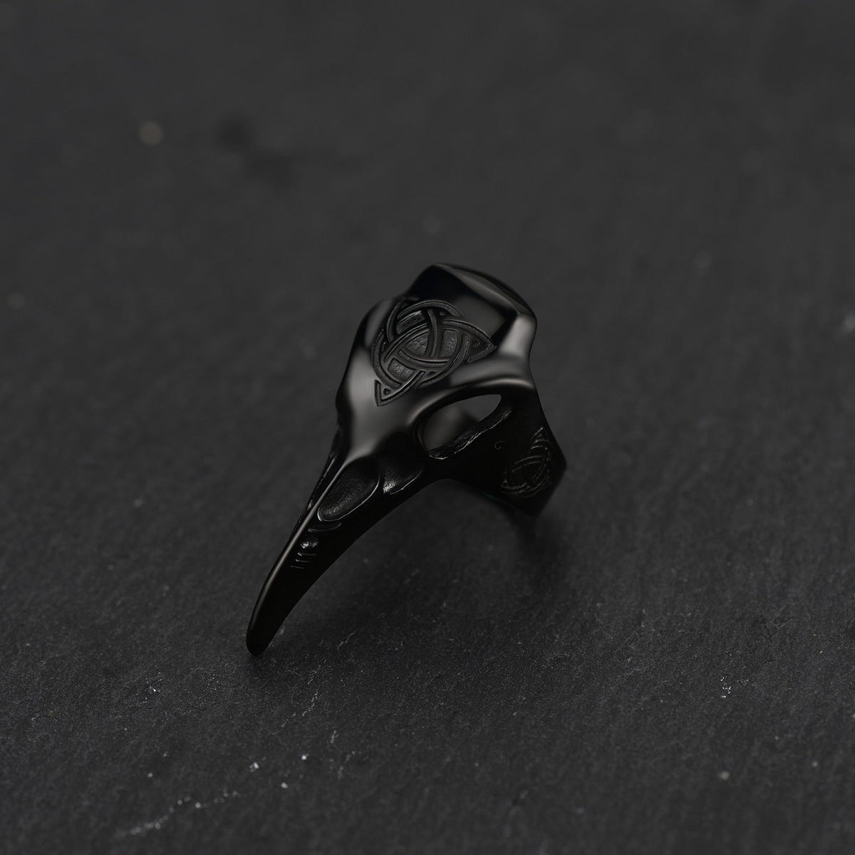 Viking Raven Skull Ring With Celtic Knot For Men
