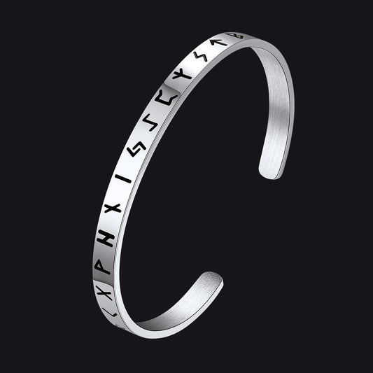 Norse Viking Runes Bangle Cuff Bracelet For Men