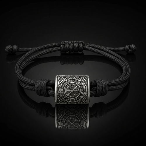 Viking Rune Amulet Slider-Knot Cord Bracelet for Men