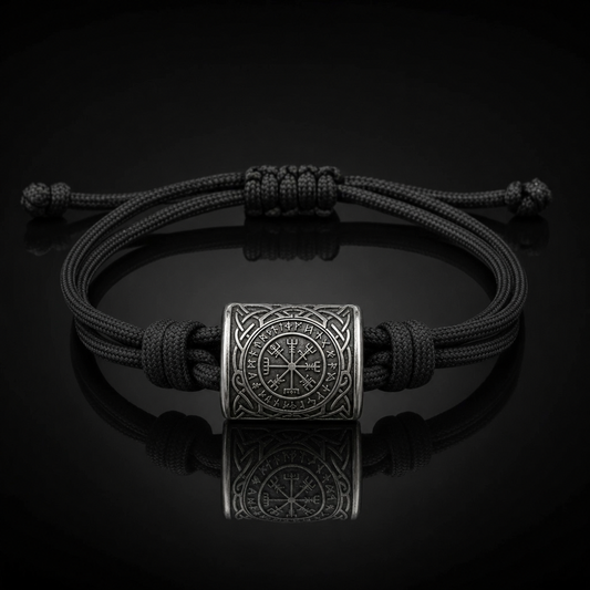Viking Rune Amulet Slider-Knot Cord Bracelet for Men