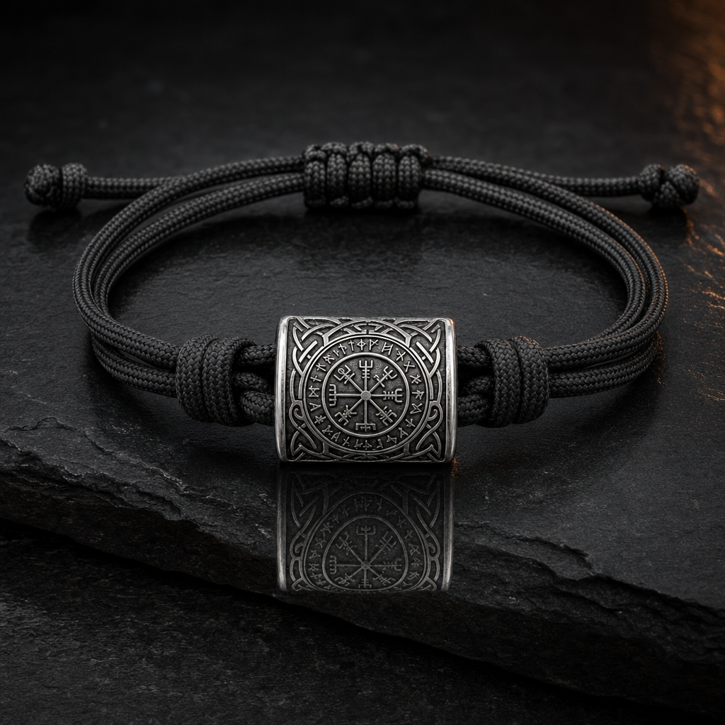 Viking Rune Amulet Slider-Knot Cord Bracelet for Men