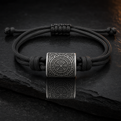Viking Rune Amulet Slider-Knot Cord Bracelet for Men