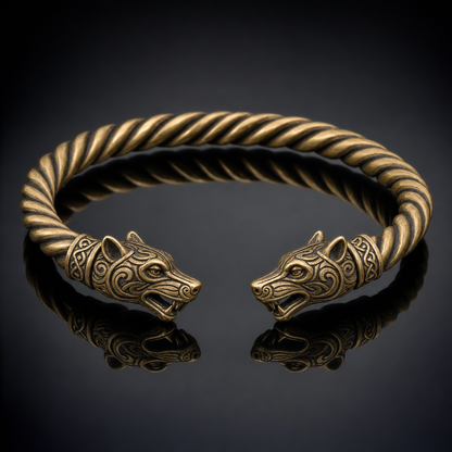 Viking Twisted Torc Neck Ring for Men — Wolf, Snake & Crow Terminal