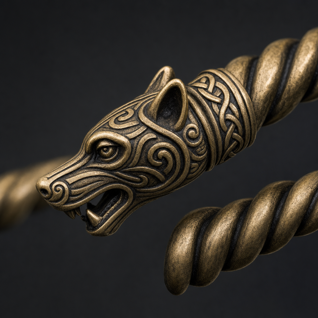 Viking Twisted Torc Neck Ring for Men — Wolf, Snake & Crow Terminal