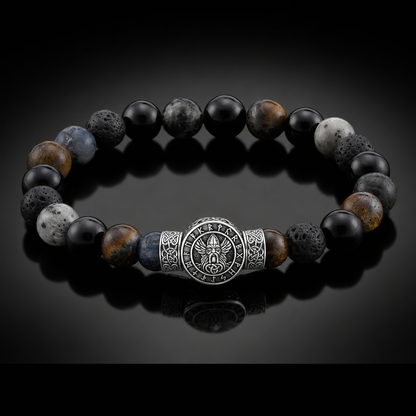 Norse Symbol Gemstone Bead Bracelet for Men