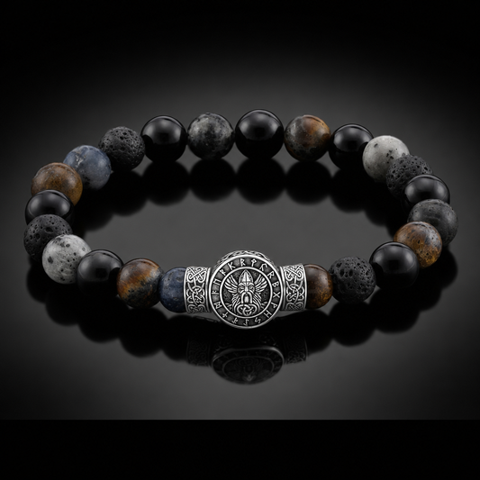 Norse Symbol Gemstone Bead Bracelet for Men