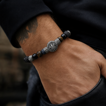 Norse Symbol Gemstone Bead Bracelet for Men