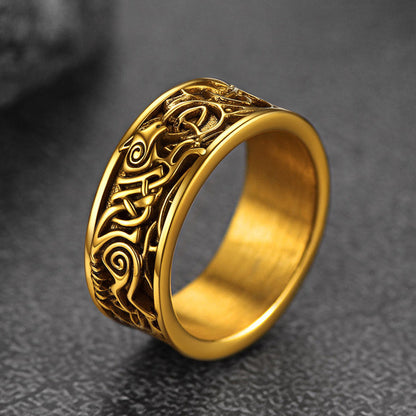 Norse Viking Celtic Wolf Ring Band For Men