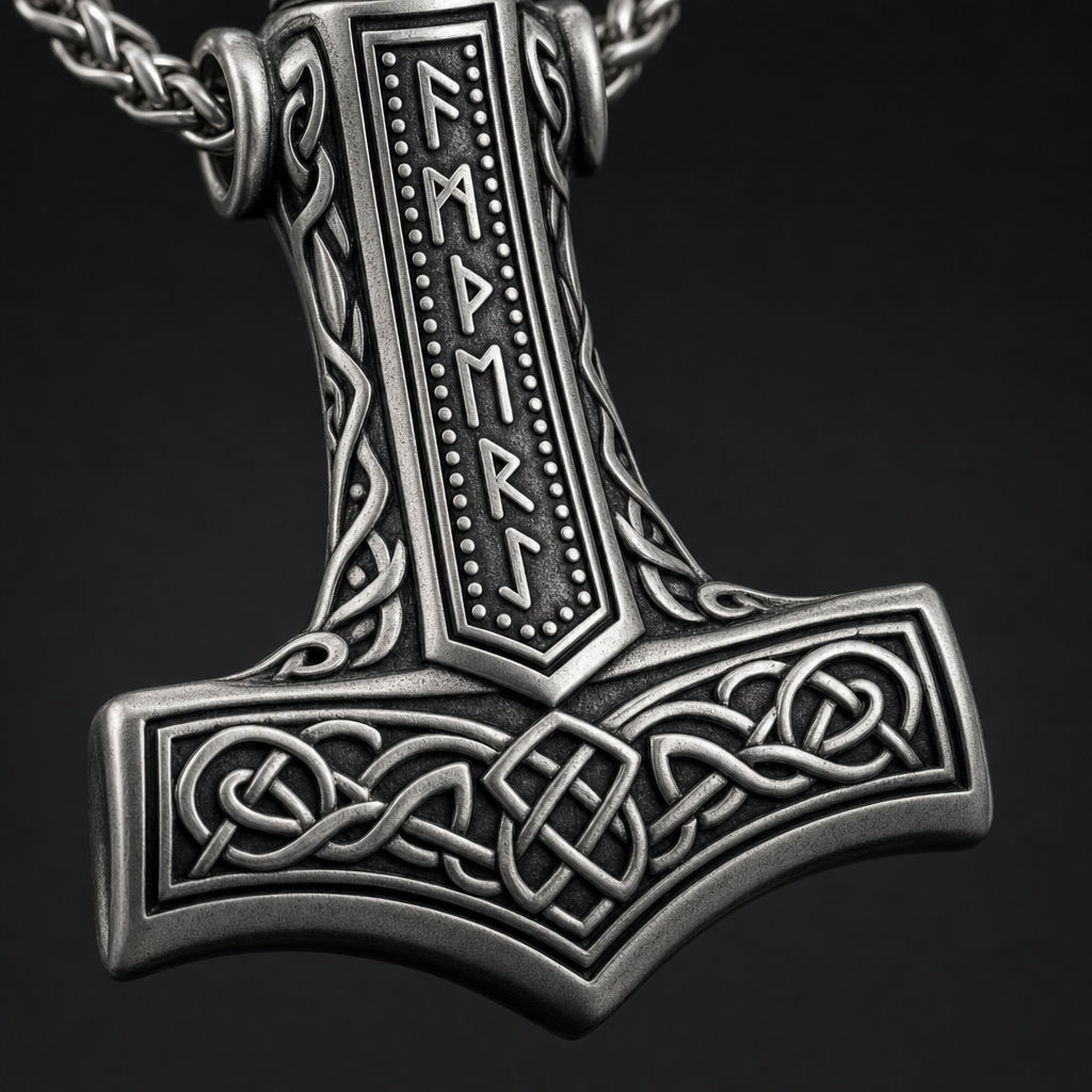 Viking Mjölnir Rune Cremation Urn Necklace for Men