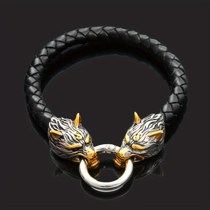 Odin's Wolves Leather Bracelet
