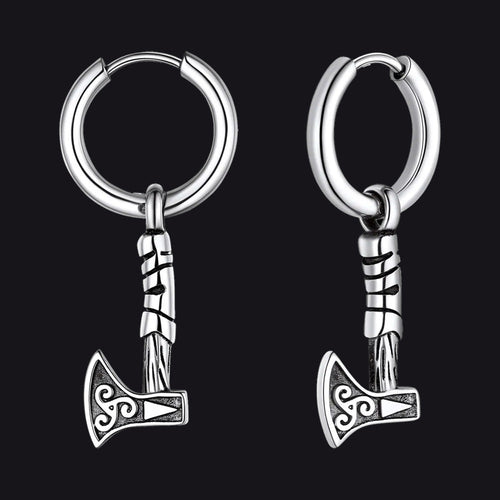 Battle Axe Viking Dangle Hoop Earrings For Men