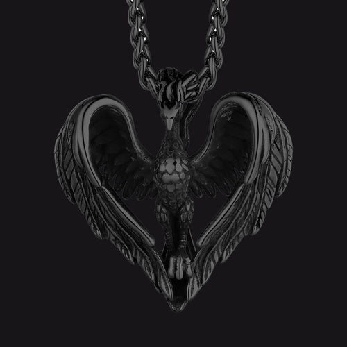Vintage Phoenix Heart Pendant Necklace for Men