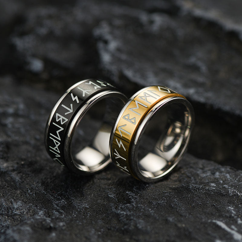 Viking Runes Fidget Anxiety Stainless Steel Ring for Men Couple