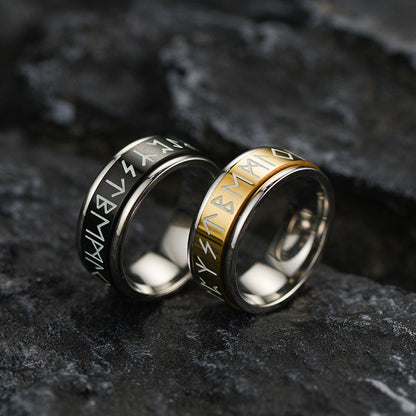 Viking Runes Fidget Anxiety Stainless Steel Ring for Men Couple
