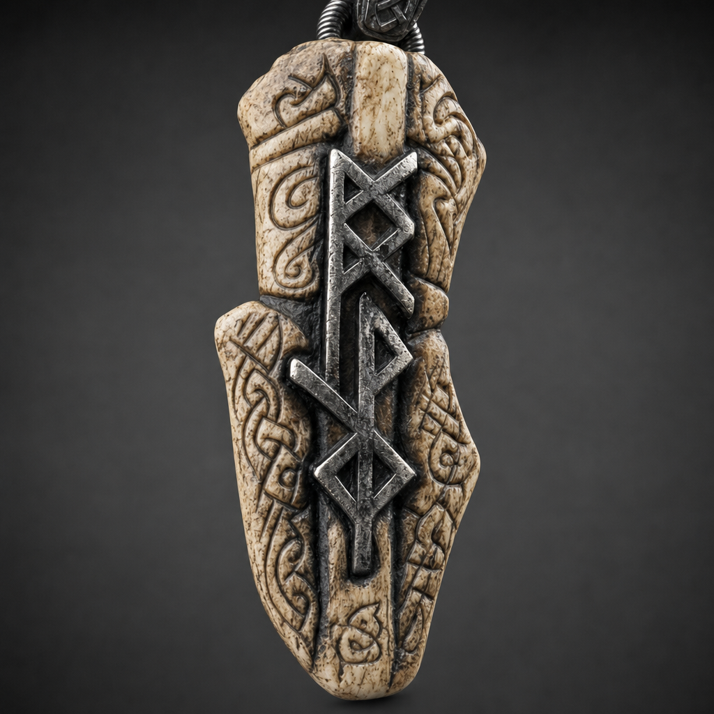 Rune-Carved Bind-Rune Bushcraft Pendant for Men