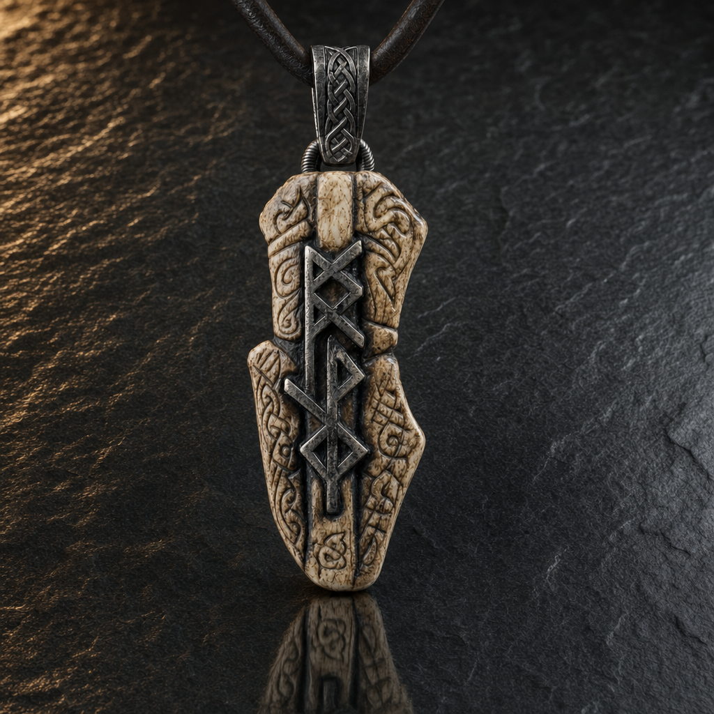 Rune-Carved Bind-Rune Bushcraft Pendant for Men