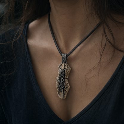 Rune-Carved Bind-Rune Bushcraft Pendant for Men