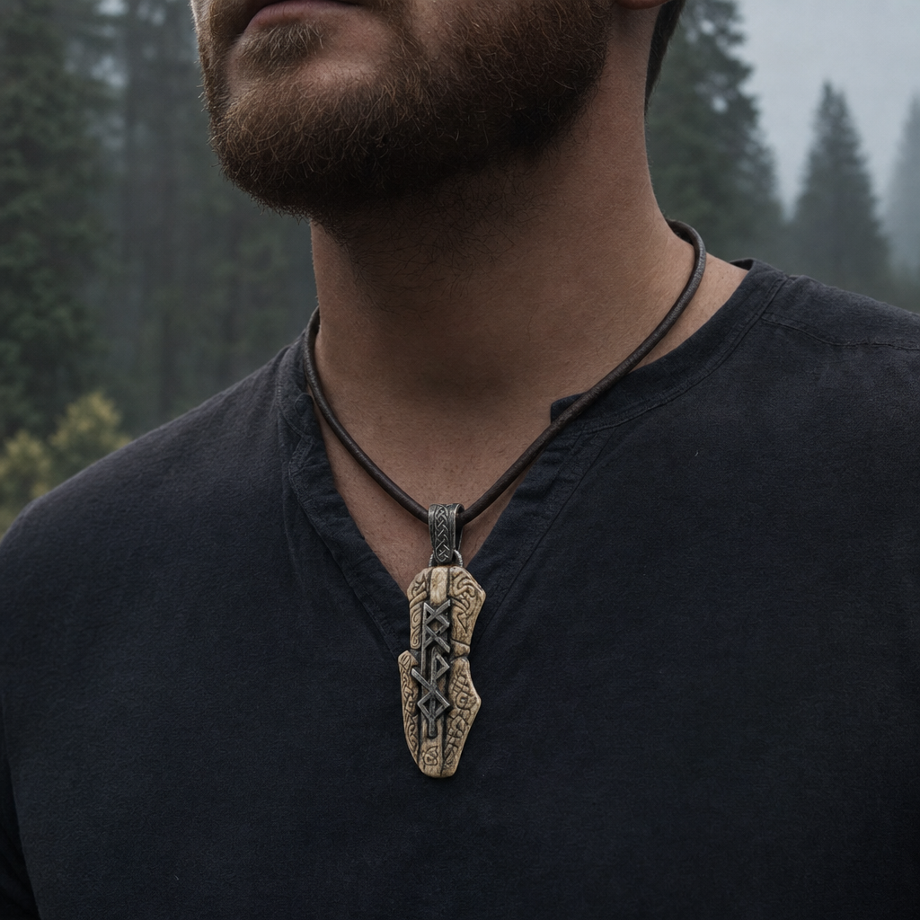 Rune-Carved Bind-Rune Bushcraft Pendant for Men