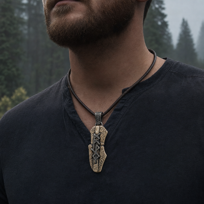 Rune-Carved Bind-Rune Bushcraft Pendant for Men