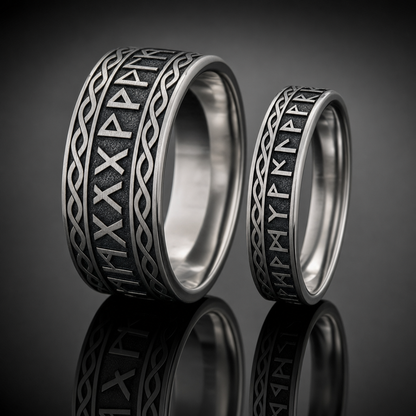 His & Hers Norse Rune Wedding Band Couple Set