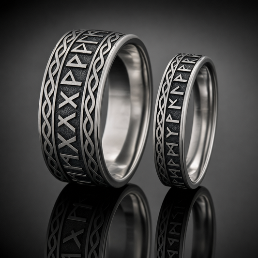 His & Hers Norse Rune Wedding Band Couple Set