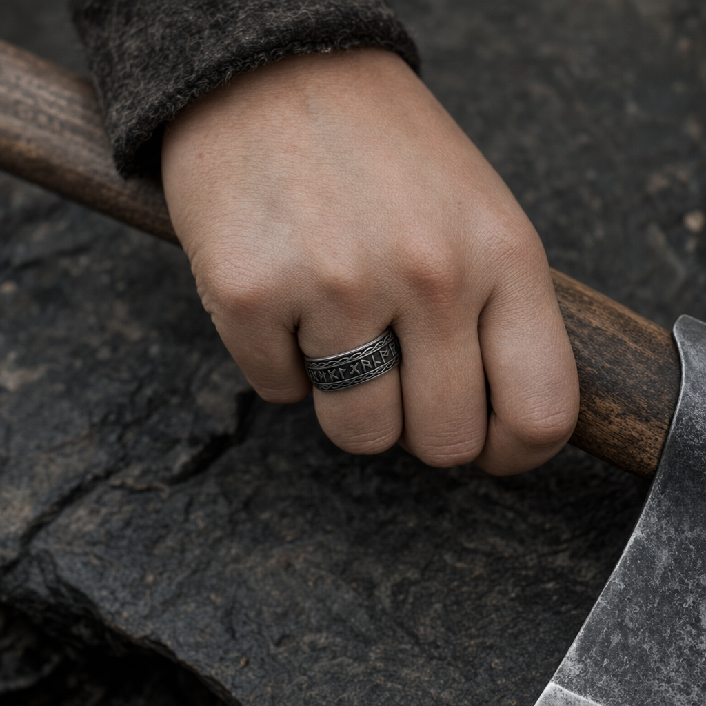 His & Hers Norse Rune Wedding Band Couple Set