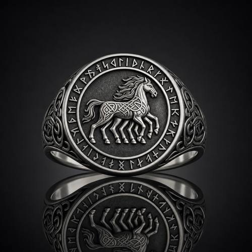 Viking Sleipnir Horse Signet Ring