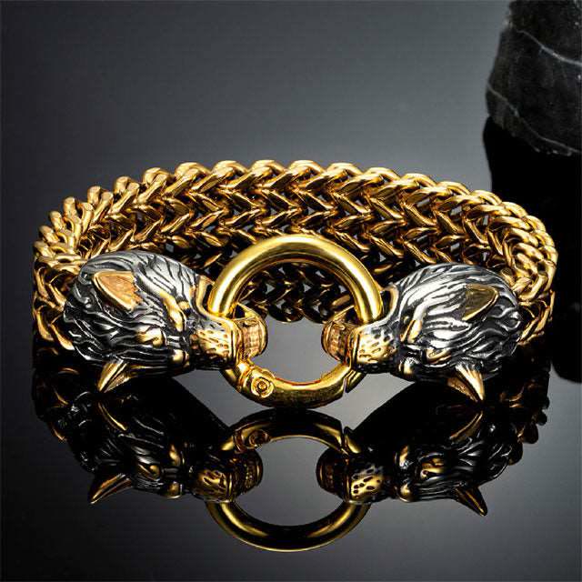 Nordic Fenrir Majestic Wolf Head Chain Bracelet