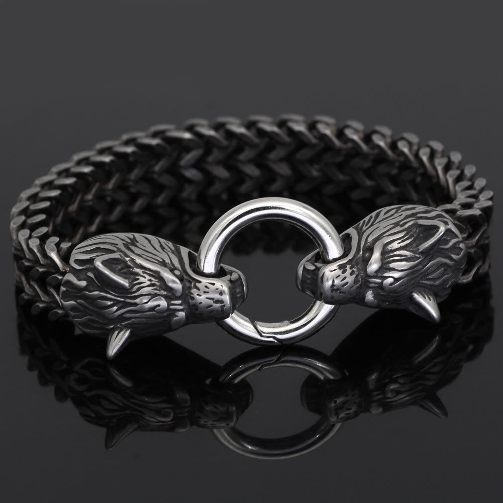 Nordic Fenrir Majestic Wolf Head Chain Bracelet