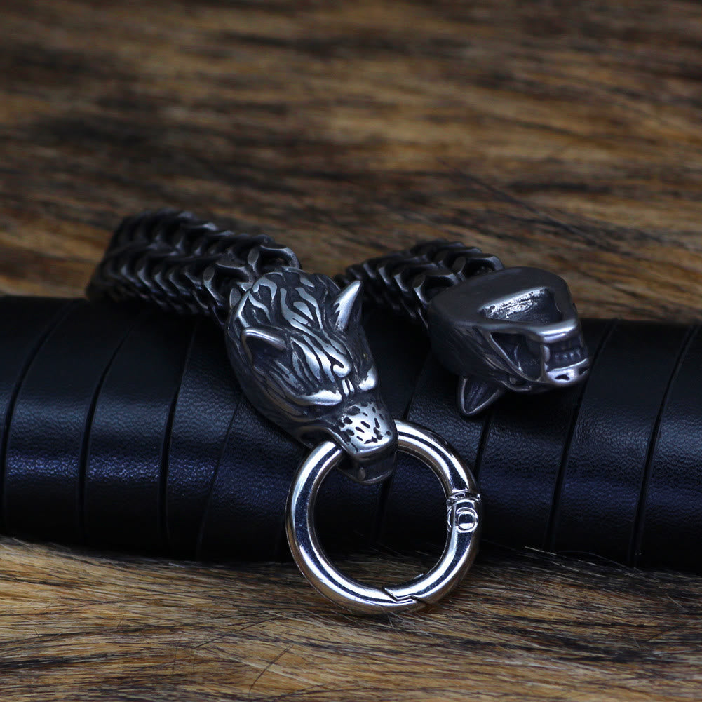 Nordic Fenrir Majestic Wolf Head Chain Bracelet