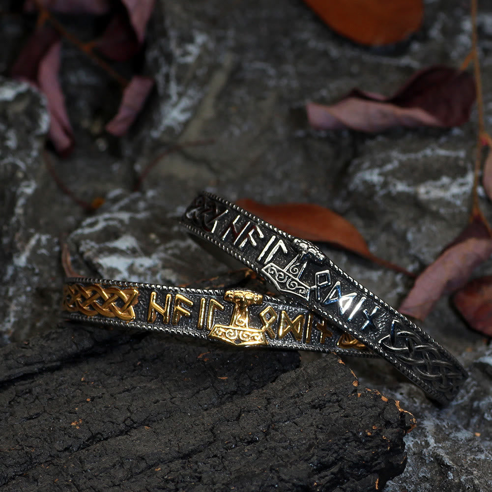 Celtic Knot Mjolnir Runes Stainless Steel Viking Bracelet