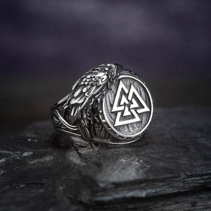 Men's Viking Raven And Valknut Ring