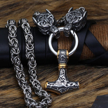 Wolves And Mjolnir's Power Necklace