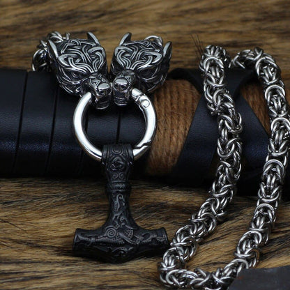 Wolves And Mjolnir's Power Necklace