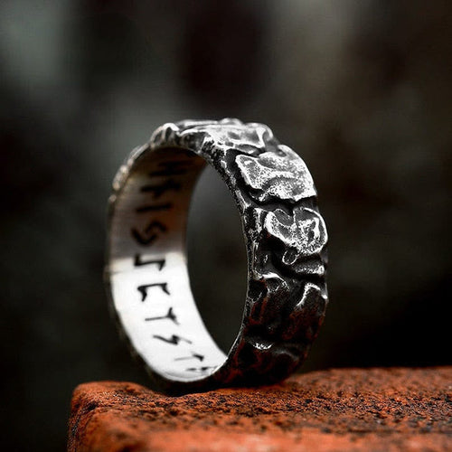 Stone Rune Stainless Steel Viking Ring