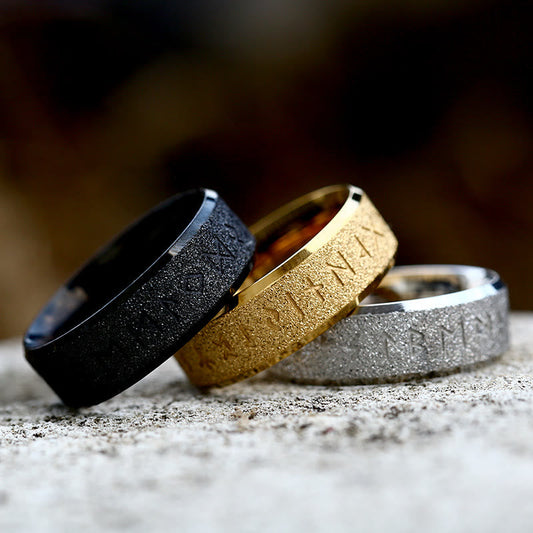 Viking Rune Frosted Face Tricolor Ring