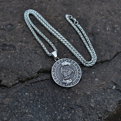 Viking Rune Triple Horn of Odin Dragon Necklace