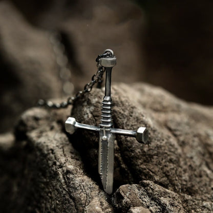Cross Broken Holy Sword Unique Pin Badge Necklace