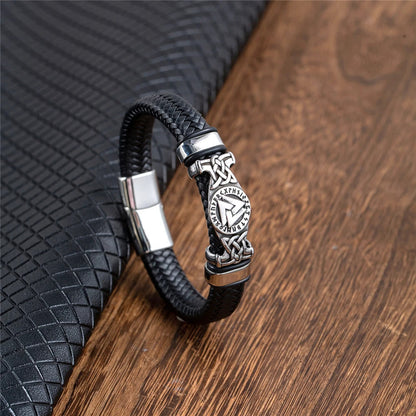 Valknut With Celtic Knot Leather Bracelet