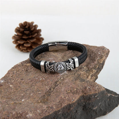 Valknut With Celtic Knot Leather Bracelet