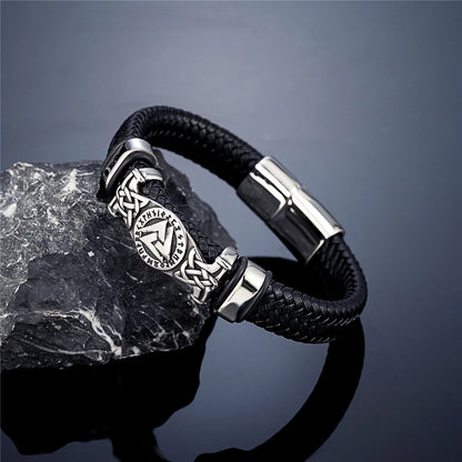 Valknut With Celtic Knot Leather Bracelet