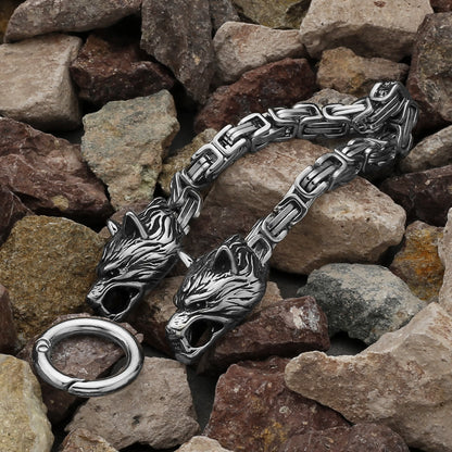 Vintage Viking Mjolnir With Wolves Necklace & Bracelet