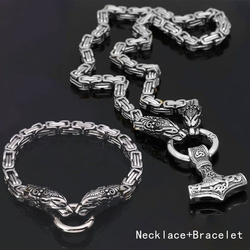 Fenrir Viking Thor's Hammer Necklace & Bracelet