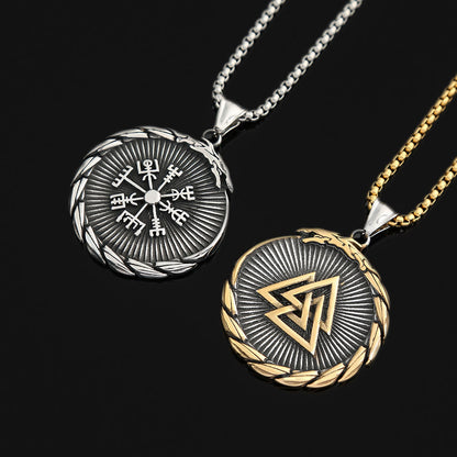 Double Side Valknut Triangle Vegvisir Compass Necklace
