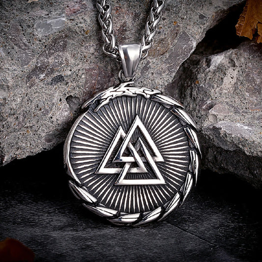 Double Side Valknut Triangle Vegvisir Compass Necklace