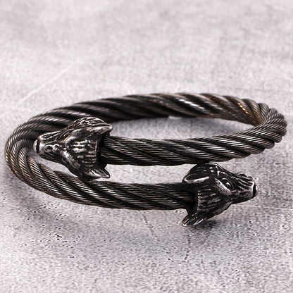Wolf Head Twisted Open Bracelet