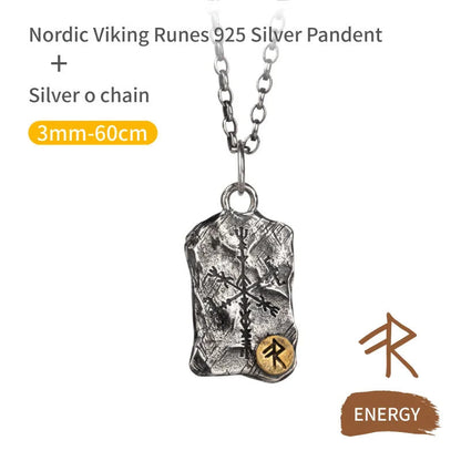 Handcrafted 925 Silver Rune With Vegvisir Necklace